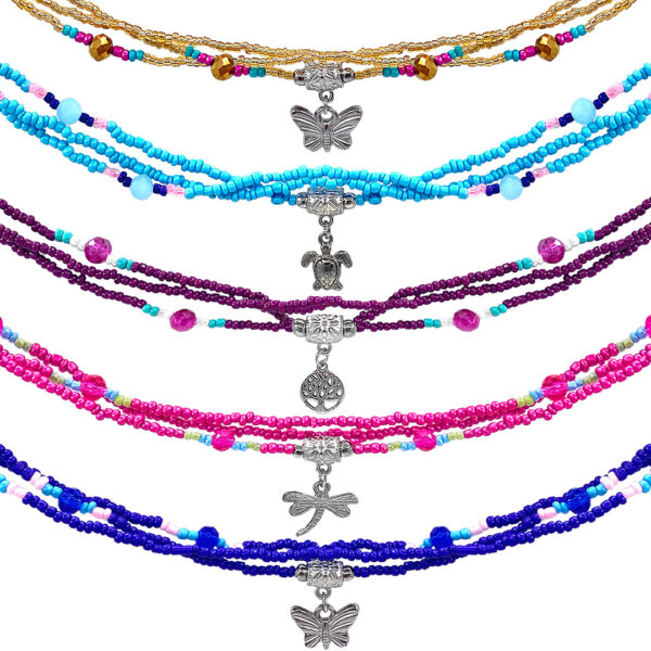 Metal Charm Beaded Multi Strand Anklet