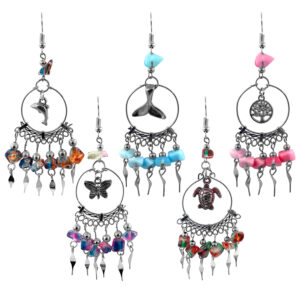 Metal Charm Hoop Chip Stone Metal Dangle Earrings