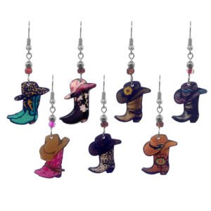 Acrylic Cowboy Boot Hat Southwest Dangle Earrings