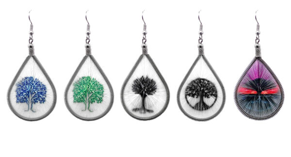 Thread Tree of Life Graphic Teardrop Shaped Dangle Earrings