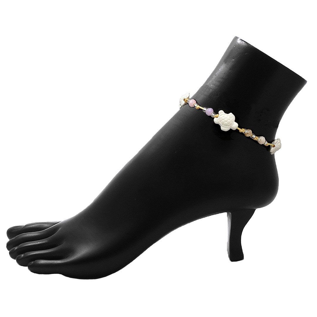 Sea Turtle Stone Ball Bead Macrame Pull Tie Anklet - Image 4