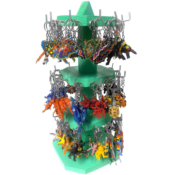144 Pcs Assorted Seed Bead Keychain 3-Tier Wooden Display - Image 2