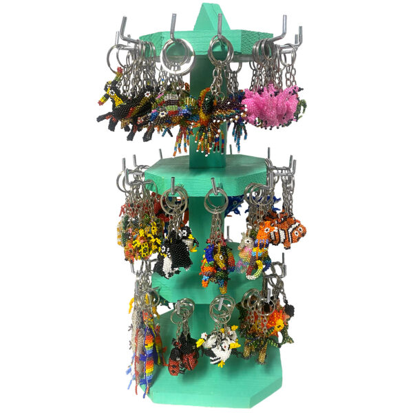 144 Pcs Assorted Seed Bead Keychain 3-Tier Wooden Display - Image 3