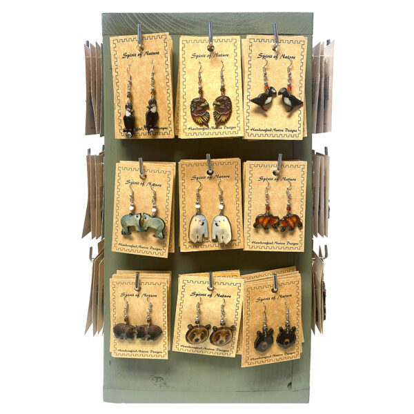 72 Pcs Assorted Wildlife Carded Acrylic Earrings 2-Sided Wooden Display - Image 3