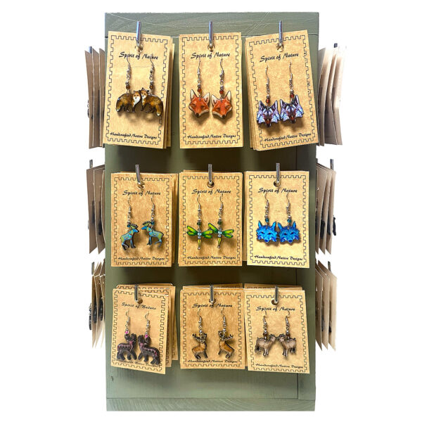 72 Pcs Assorted Wildlife Carded Acrylic Earrings 2-Sided Wooden Display - Image 5