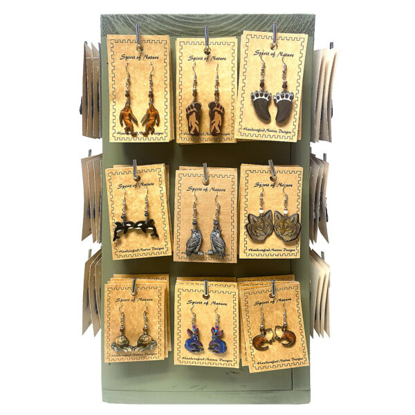72 Pcs Assorted Wildlife Carded Acrylic Earrings 2-Sided Wooden Display - Image 2