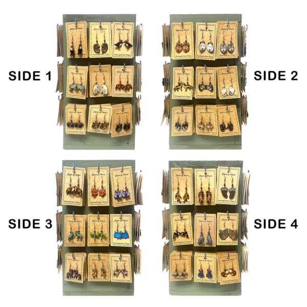 72 Pcs Assorted Wildlife Carded Acrylic Earrings 2-Sided Wooden Display