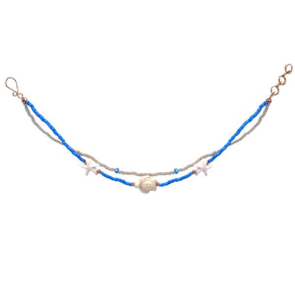 Sea Life Dangle Gold Beaded Multi Strand Anklet - Image 3
