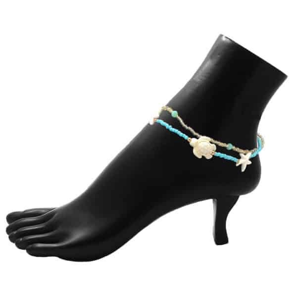 Sea Life Dangle Gold Beaded Multi Strand Anklet - Image 2