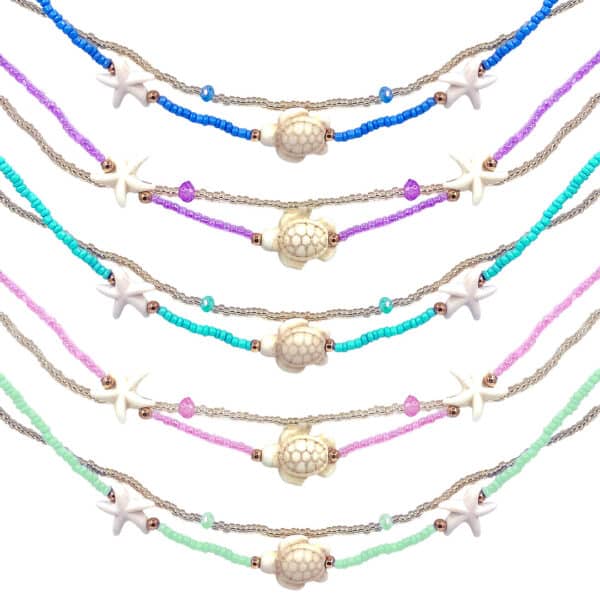 Sea Life Dangle Gold Beaded Multi Strand Anklet
