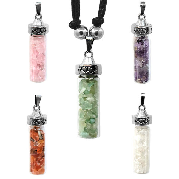 Chip Stone Glass Bottle Metal Pendant Adjustable Necklace