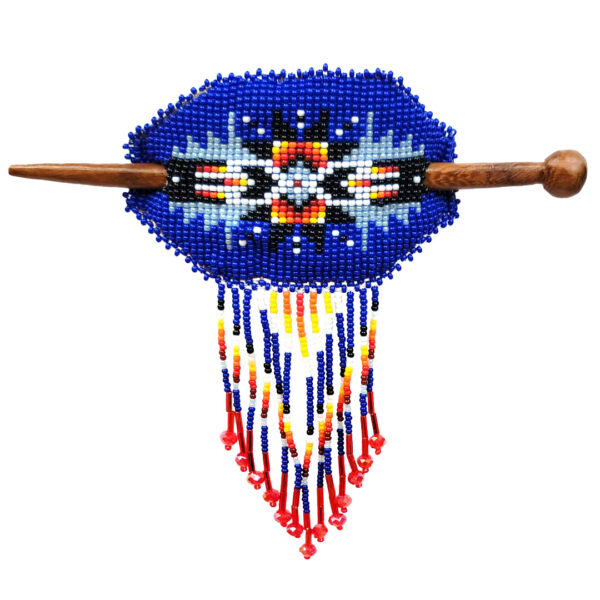 Beaded Native Inspired Oval Seed Bead Fringe Barrette Hair Stick - Image 5