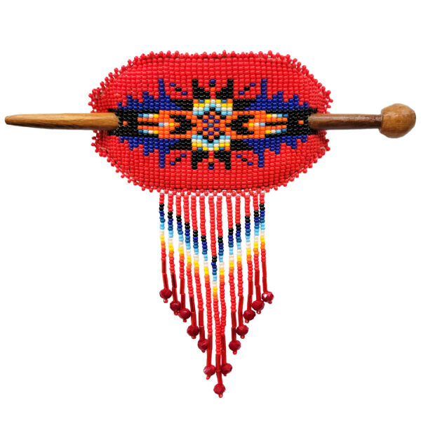 Beaded Native Inspired Oval Seed Bead Fringe Barrette Hair Stick - Image 2