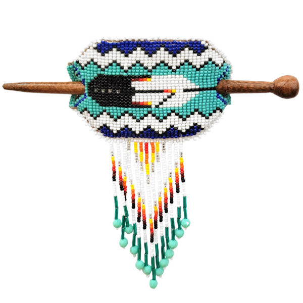 Beaded Native Inspired Oval Seed Bead Fringe Barrette Hair Stick - Image 3