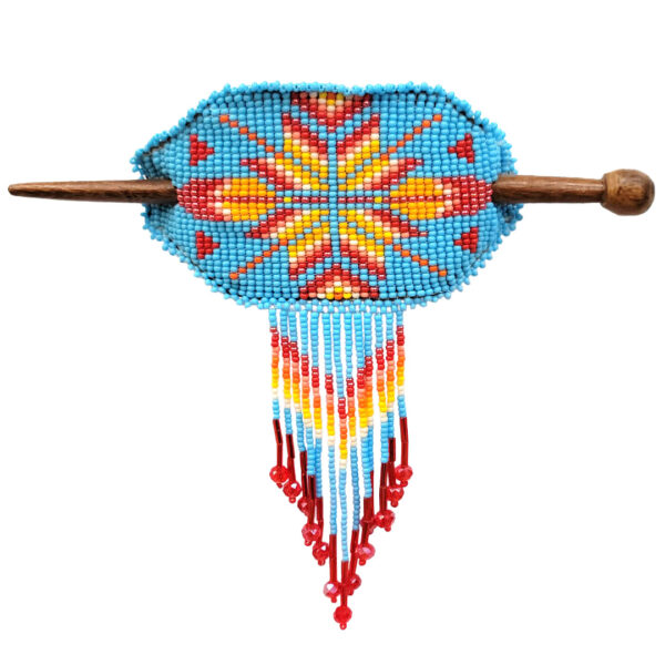 Beaded Native Inspired Oval Seed Bead Fringe Barrette Hair Stick - Image 4