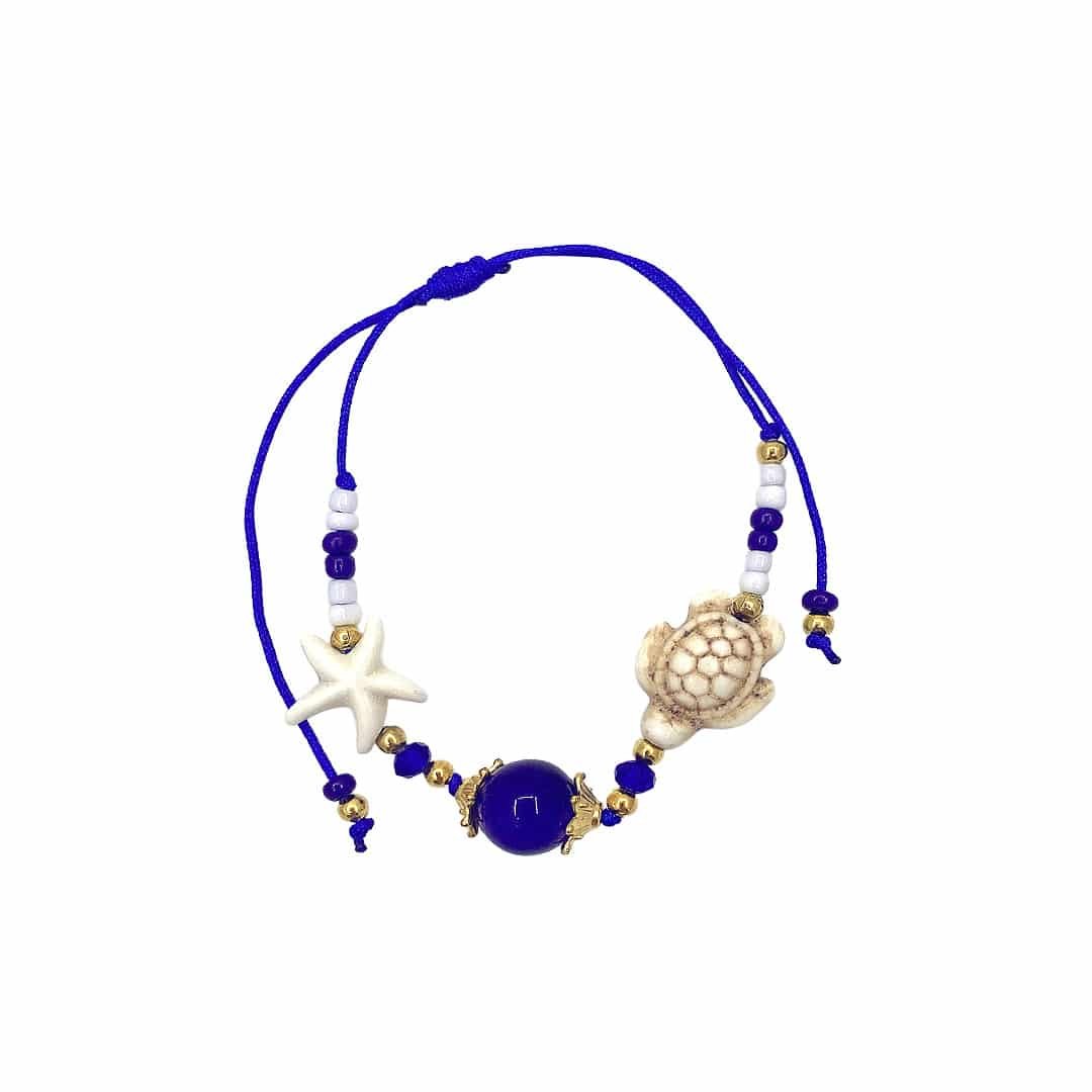Sea Life Stone Ball Gold Beaded Pull Tie Bracelet - Image 4