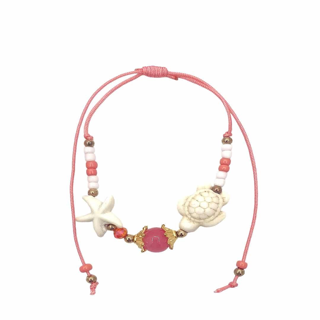 Sea Life Stone Ball Gold Beaded Pull Tie Bracelet - Image 5