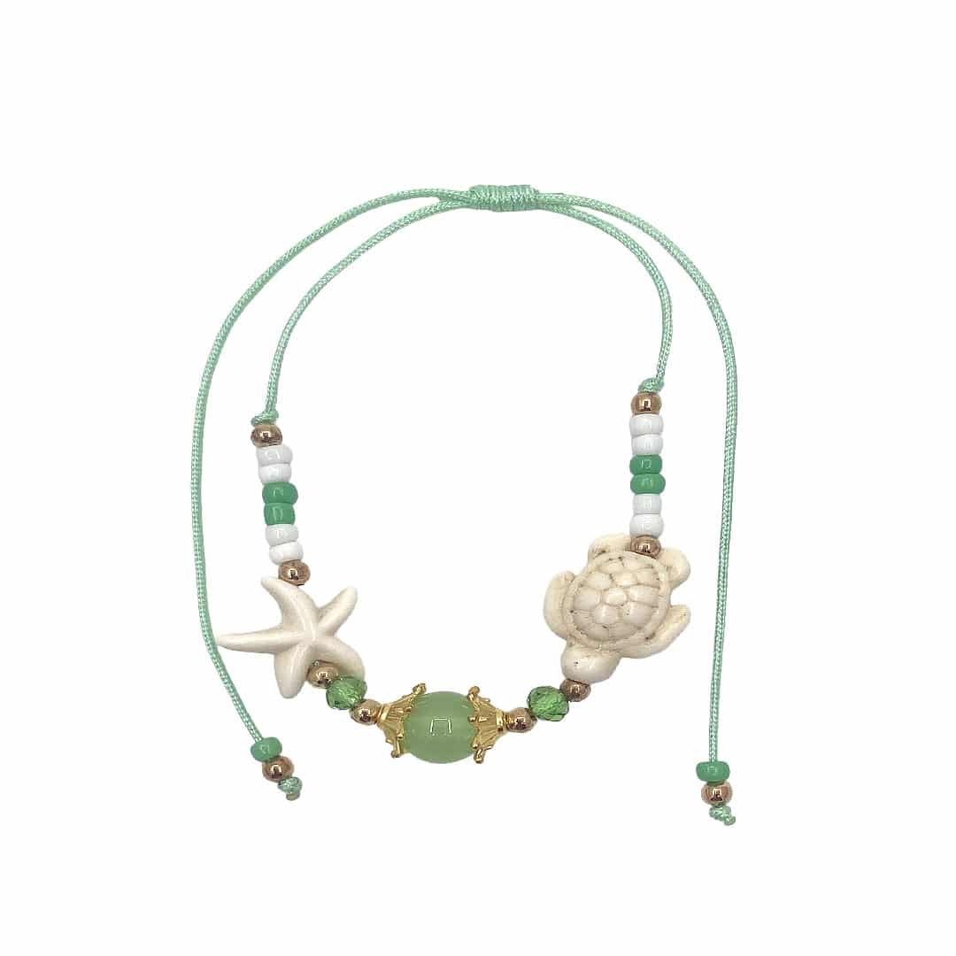 Sea Life Stone Ball Gold Beaded Pull Tie Bracelet - Image 6