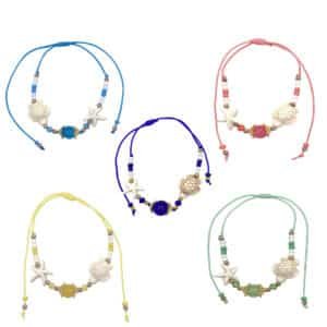 Sea Life Stone Ball Gold Beaded Pull Tie Bracelet