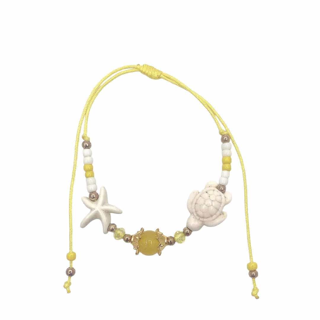 Sea Life Stone Ball Gold Beaded Pull Tie Bracelet - Image 7