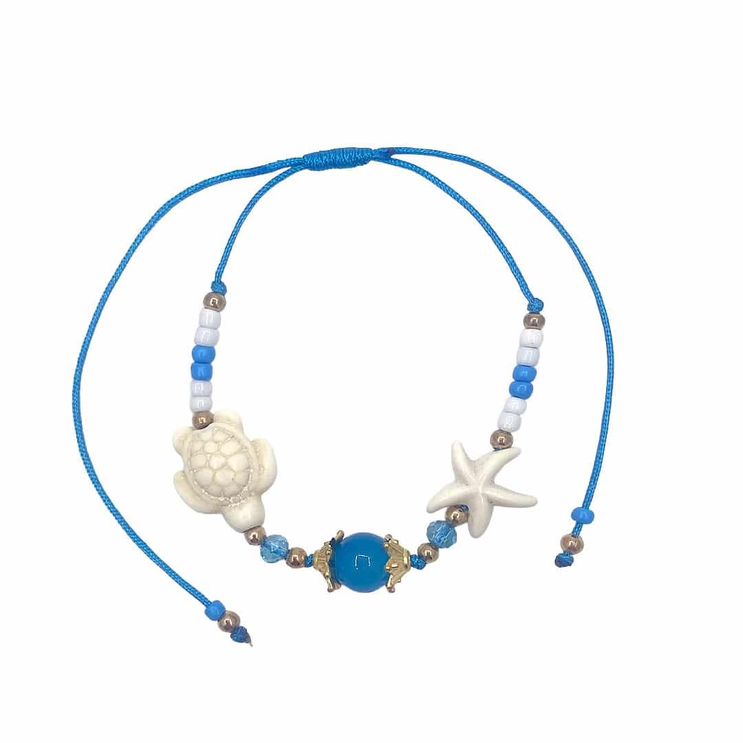 Sea Life Stone Ball Gold Beaded Pull Tie Bracelet - Image 3