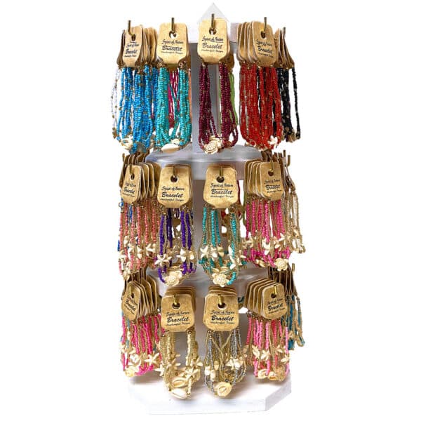216 Pcs Sea Life Themed Carded Bracelet 3-Tier Wooden Display - Image 2