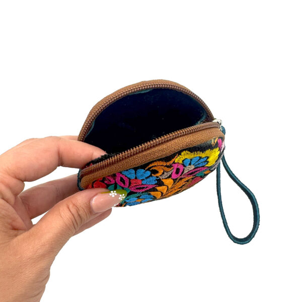Round Embroidered Floral Leather "Bella" Coin Purse Pouch - Image 3