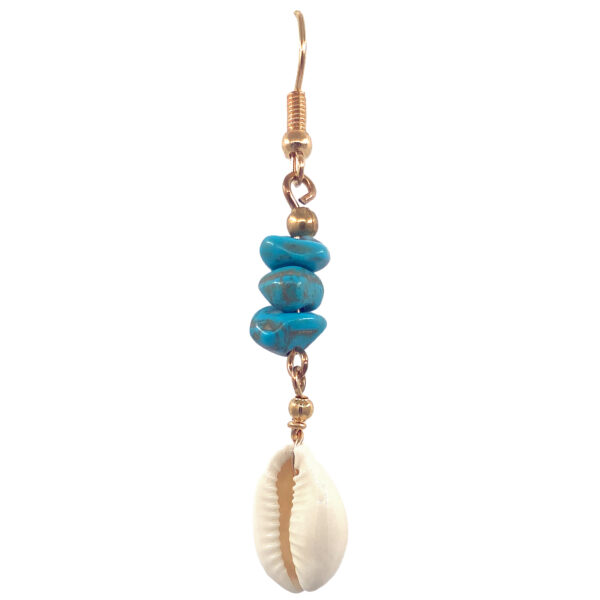 Chip Stone Sea Life Gold Long Dangle Earrings - Image 3