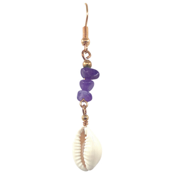 Chip Stone Sea Life Gold Long Dangle Earrings - Image 2