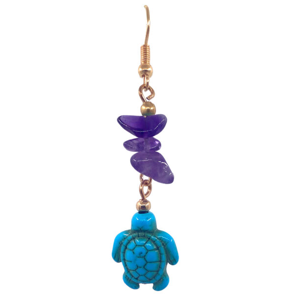 Chip Stone Sea Life Gold Long Dangle Earrings - Image 5