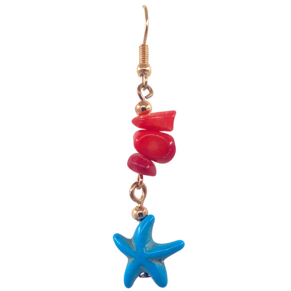 Chip Stone Sea Life Gold Long Dangle Earrings - Image 9