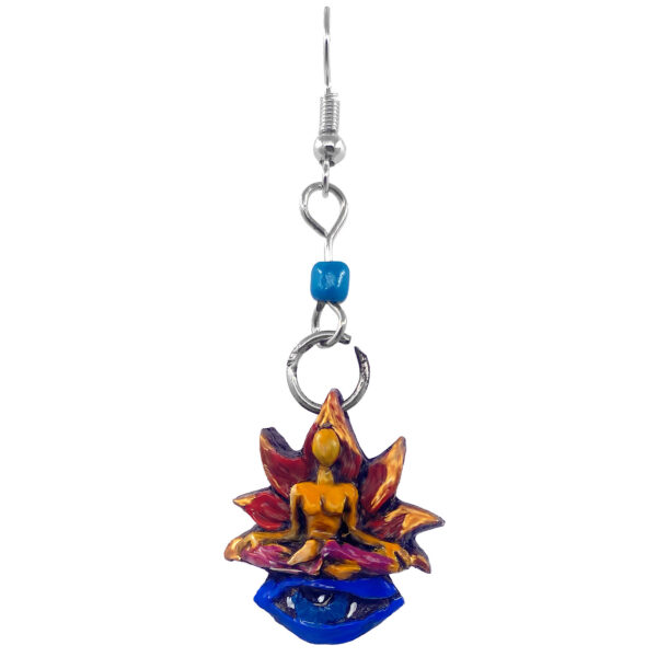 Buddha Lotus Evil Eye Durepox Resin Figurine Dangle Earrings