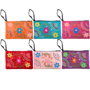 Embroidered Flower Floral Ecuadorian Pouch Wristlet Bag