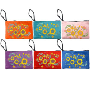 Embroidered Sunflower Floral Ecuadorian Pouch Wristlet Bag