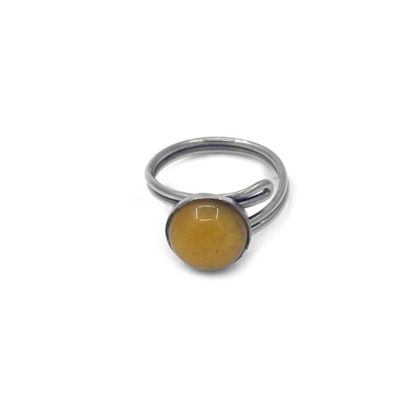 Round Semi Precious Stone Adjustable Metal Ring - Image 2