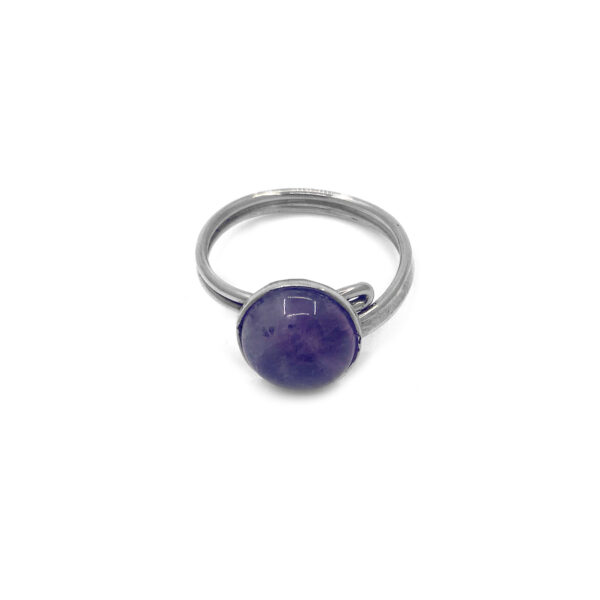 Round Semi Precious Stone Adjustable Metal Ring - Image 4