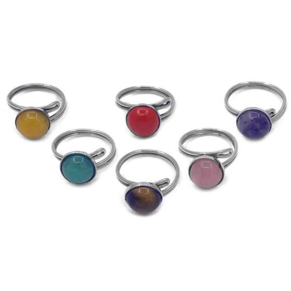 Round Semi Precious Stone Adjustable Metal Ring