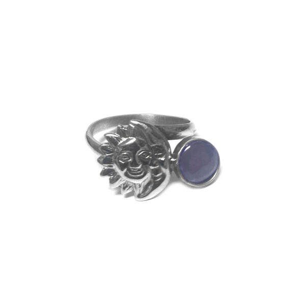 Round Stone Sun and Moon Shaped Adjustable Metal Ring - Image 2