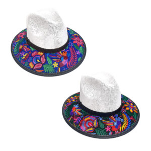 Floral Hummingbird Embroidered Straw Sun Hat