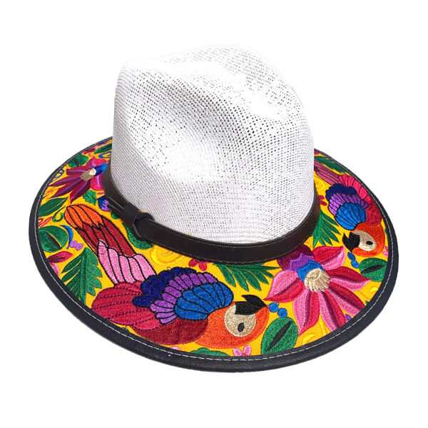 Floral Parrot Embroidered Straw Sun Hat - Image 3
