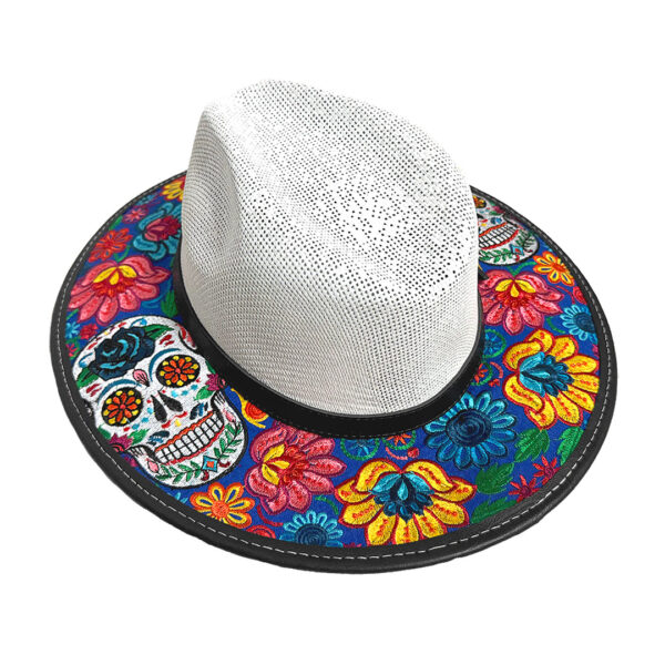 Floral Sugar Skull Embroidered Straw Sun Hat - Image 4