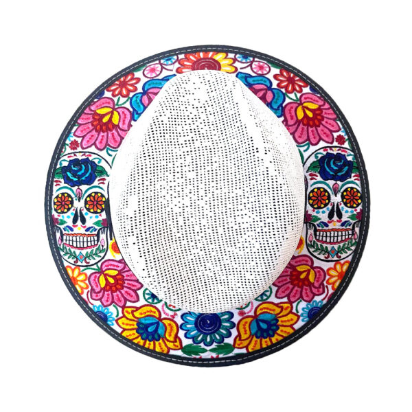 Floral Sugar Skull Embroidered Straw Sun Hat - Image 3
