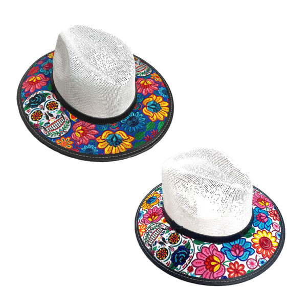 Floral Sugar Skull Embroidered Straw Sun Hat