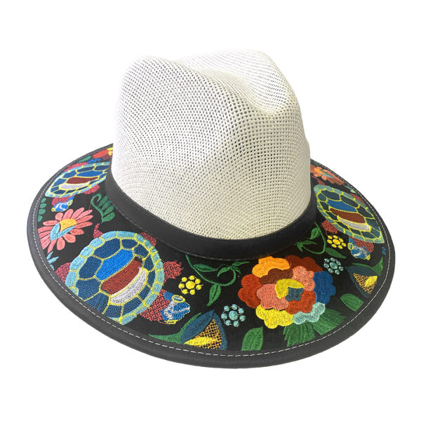 Floral Sea Turtle Embroidered Straw Sun Hat - Image 4