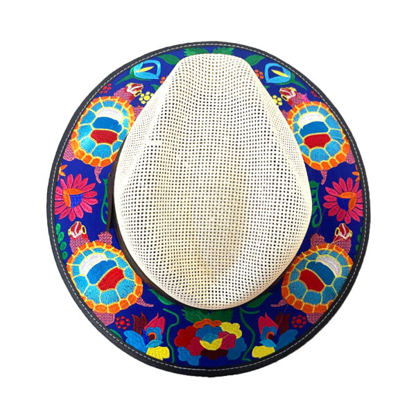 Floral Sea Turtle Embroidered Straw Sun Hat - Image 3