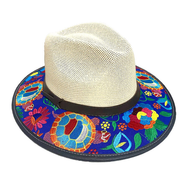 Floral Sea Turtle Embroidered Straw Sun Hat - Image 2