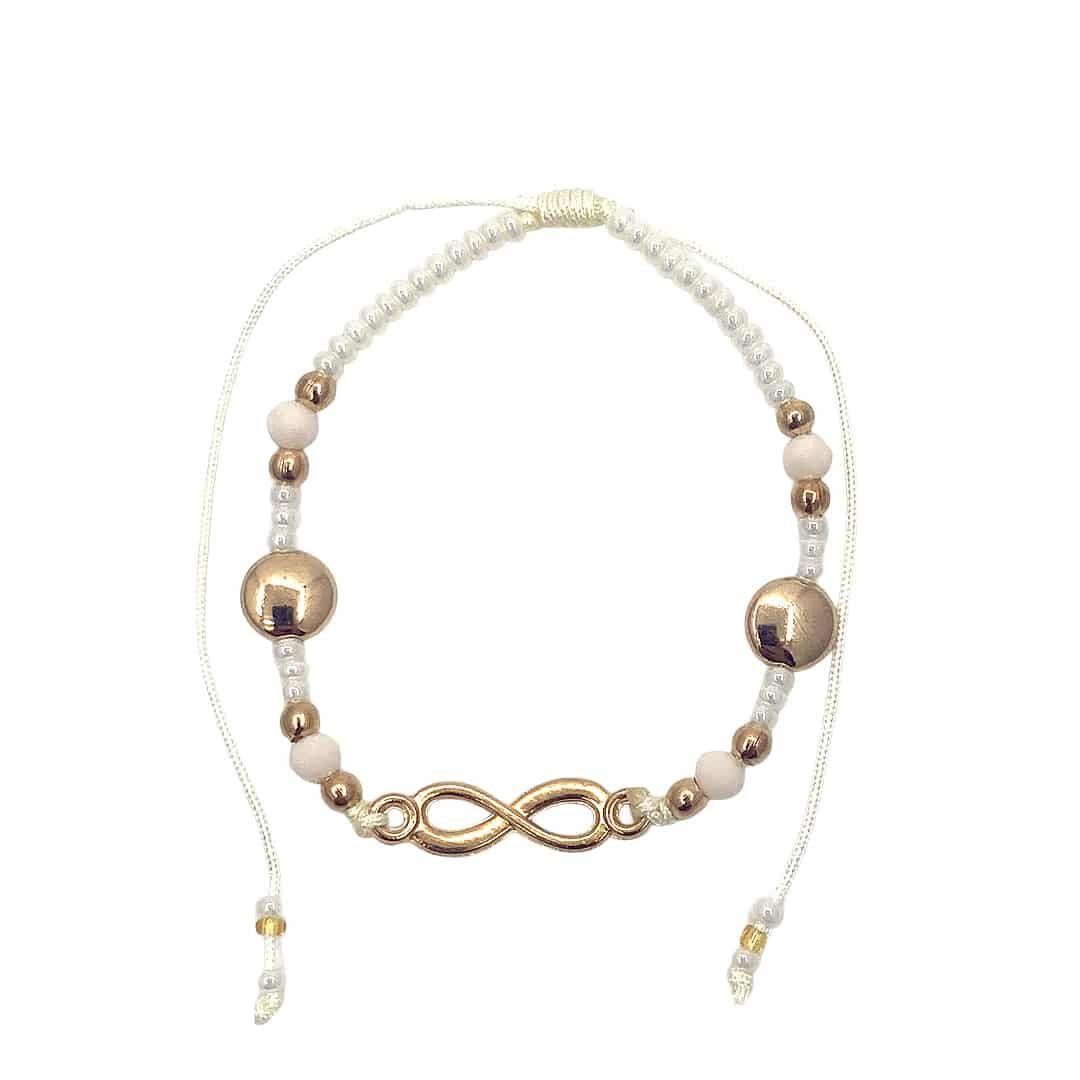Gold Infinity Charm Beaded Pull Tie Bracelet - Image 2