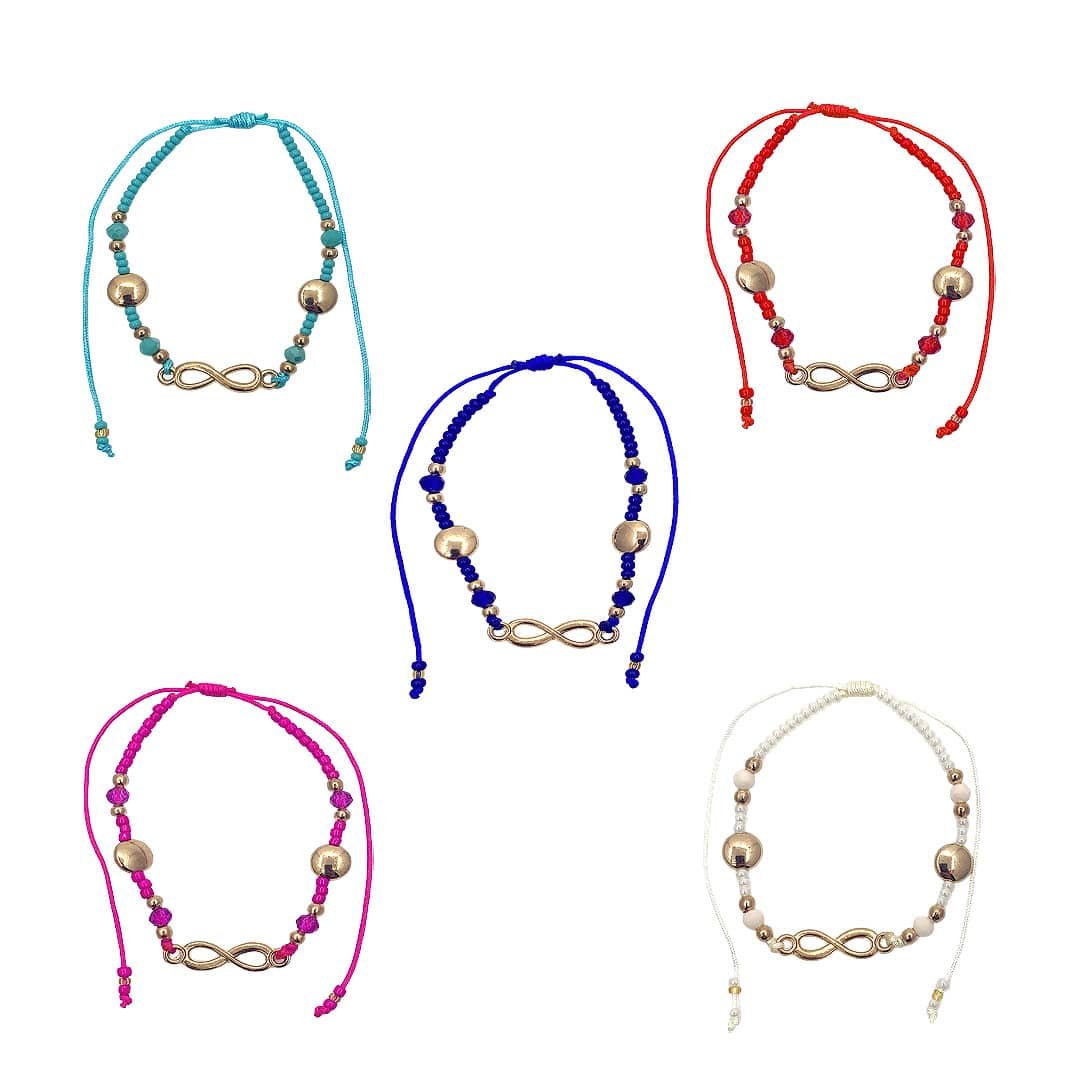 Gold Infinity Charm Beaded Pull Tie Bracelet