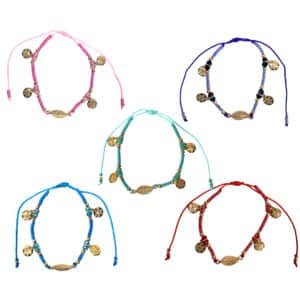 Gold Leaf Flower Charm Beaded Pull Tie Bracelet