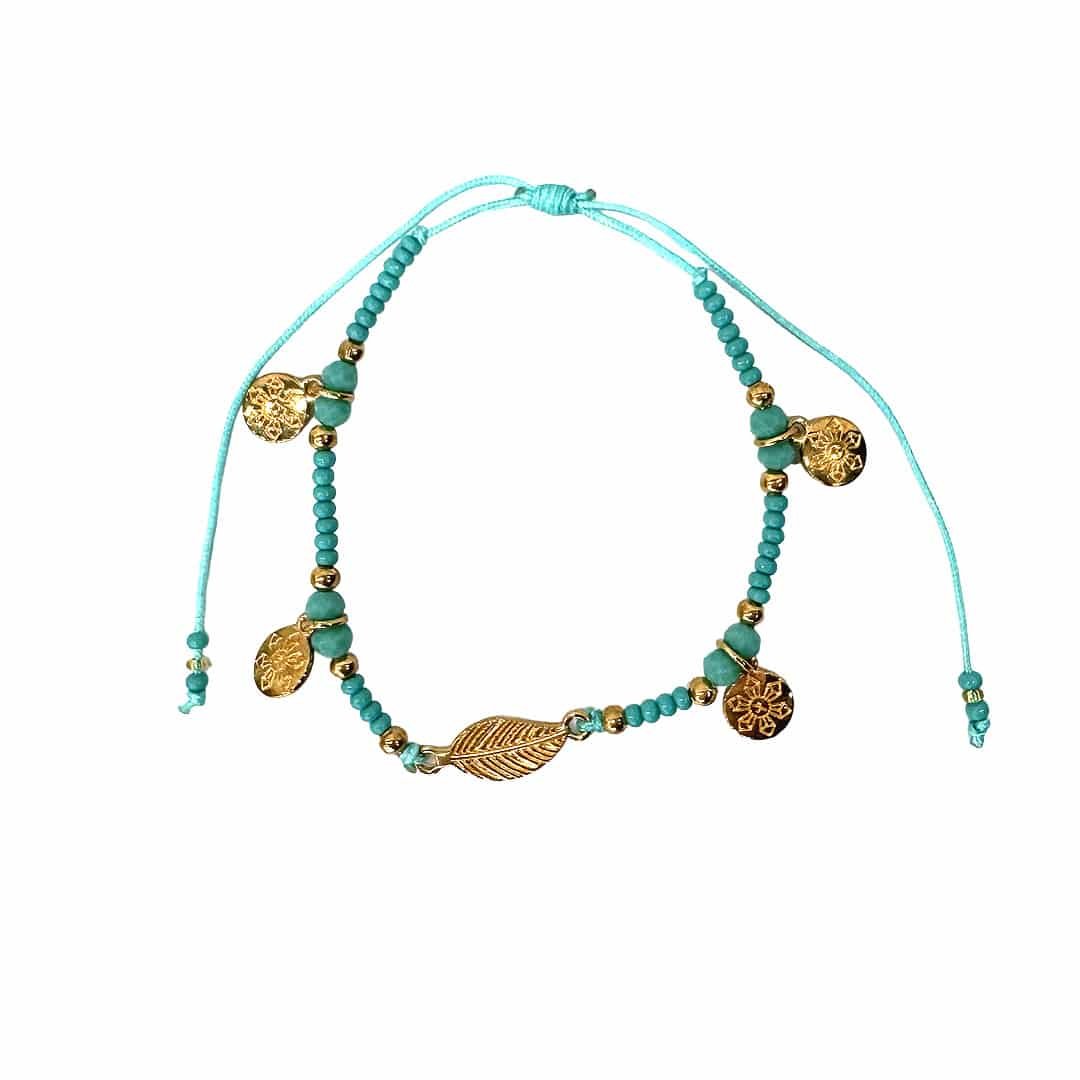 Gold Leaf Flower Charm Beaded Pull Tie Bracelet - Image 4